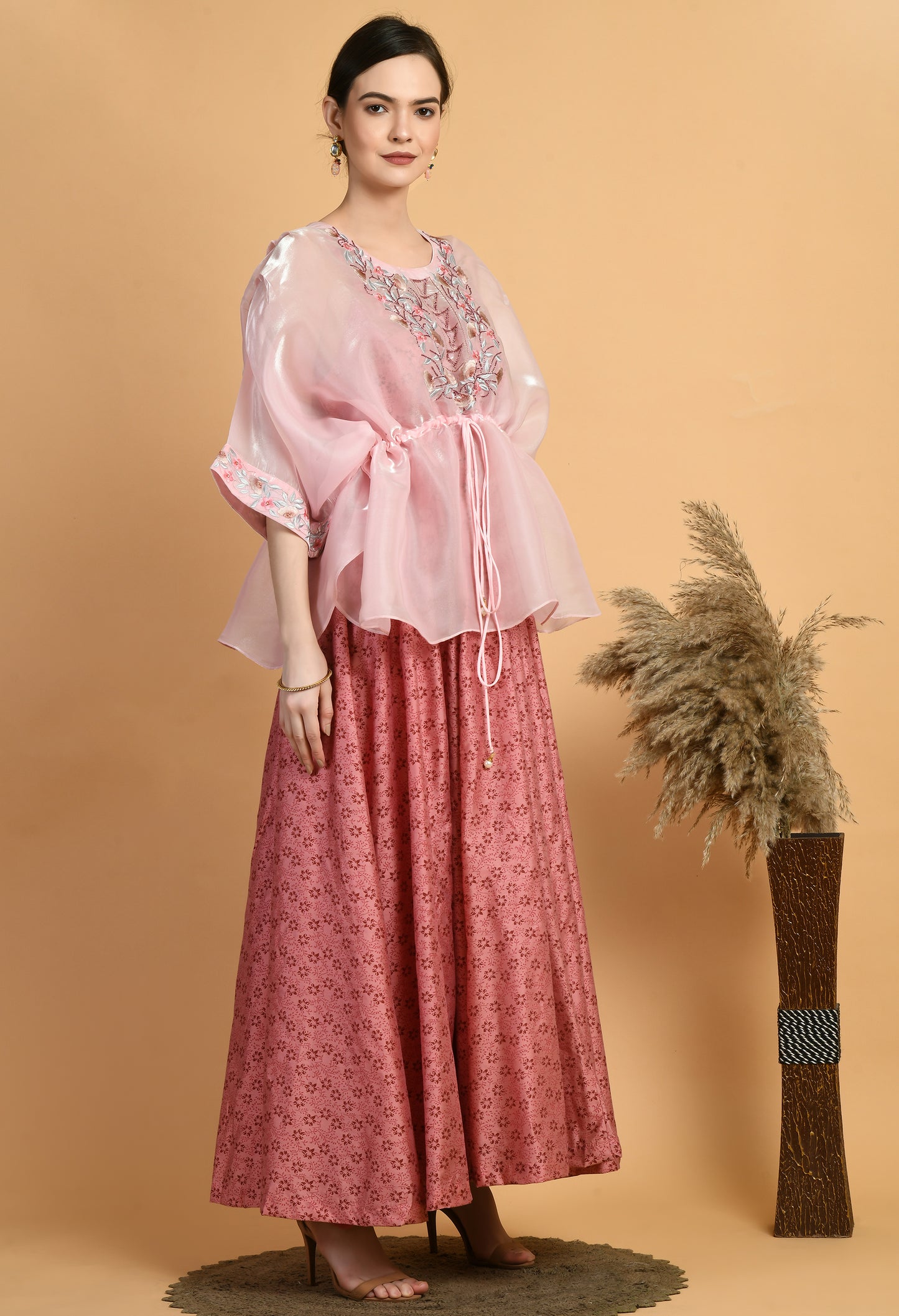Crop Top Along with Printed Long Inner (Gown)