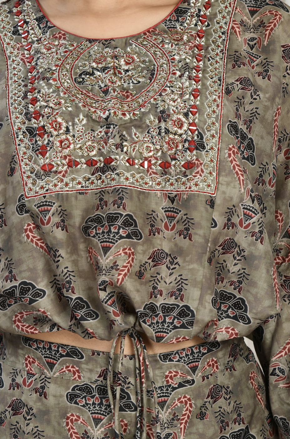 Printed Satin Georgette Crop & Plazoo Set