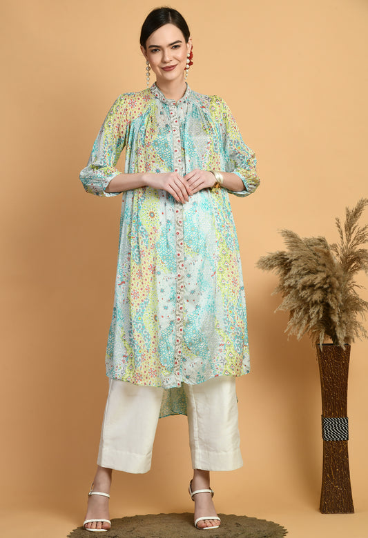 Printed Tunic with White Pants (Coord)