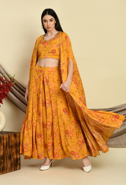 Embroidered Fusion Bliss: Blouse, Sharara & Shrug Set