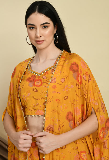 Embroidered Fusion Bliss: Blouse, Sharara & Shrug Set