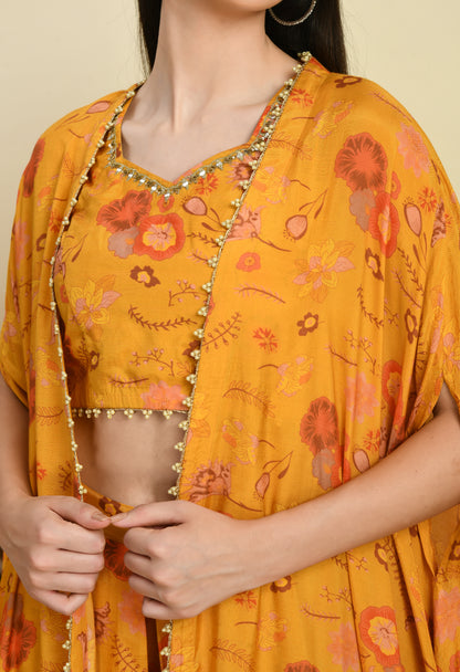 Embroidered Fusion Bliss: Blouse, Sharara & Shrug Set