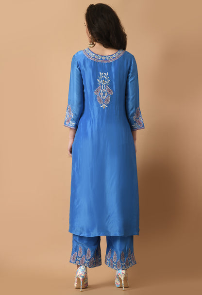 Teal Blue Opara Silk Suit