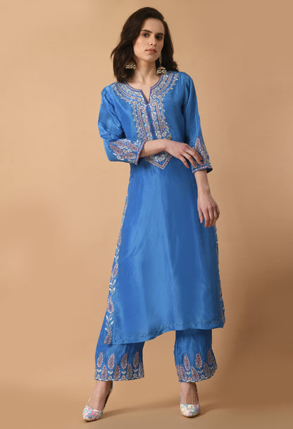 Teal Blue Opara Silk Suit