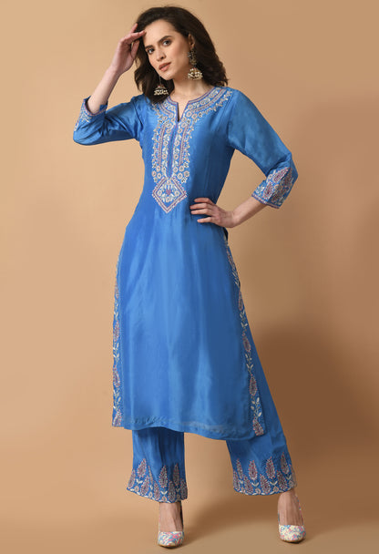 Teal Blue Opara Silk Suit