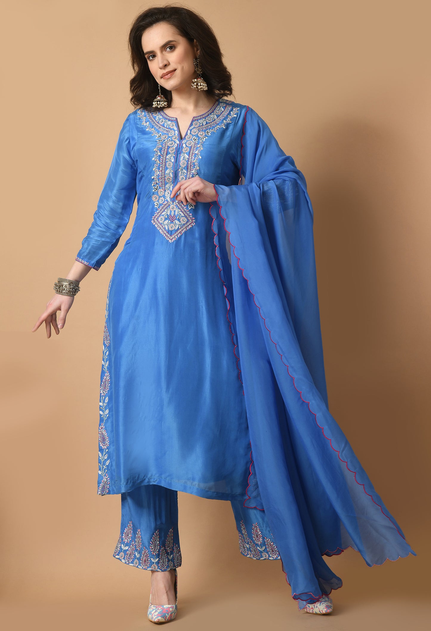 Teal Blue Opara Silk Suit