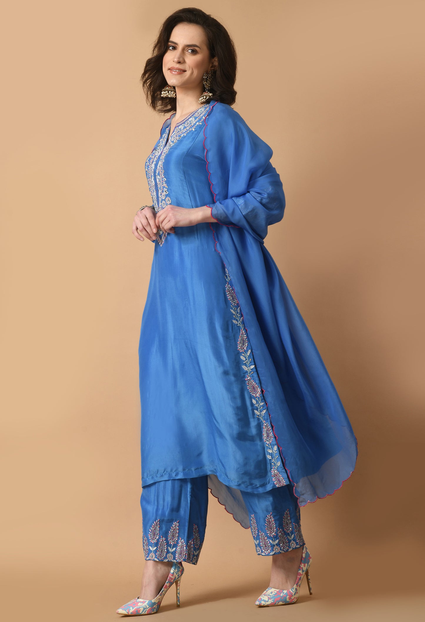 Teal Blue Opara Silk Suit