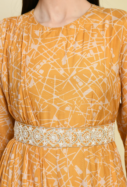 Mustard Muslin Printed Gown