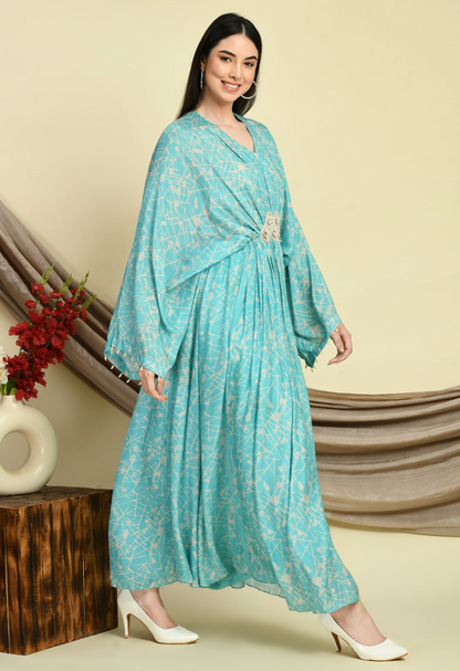 Geometric Print Maslin Gown with Handwork Boota