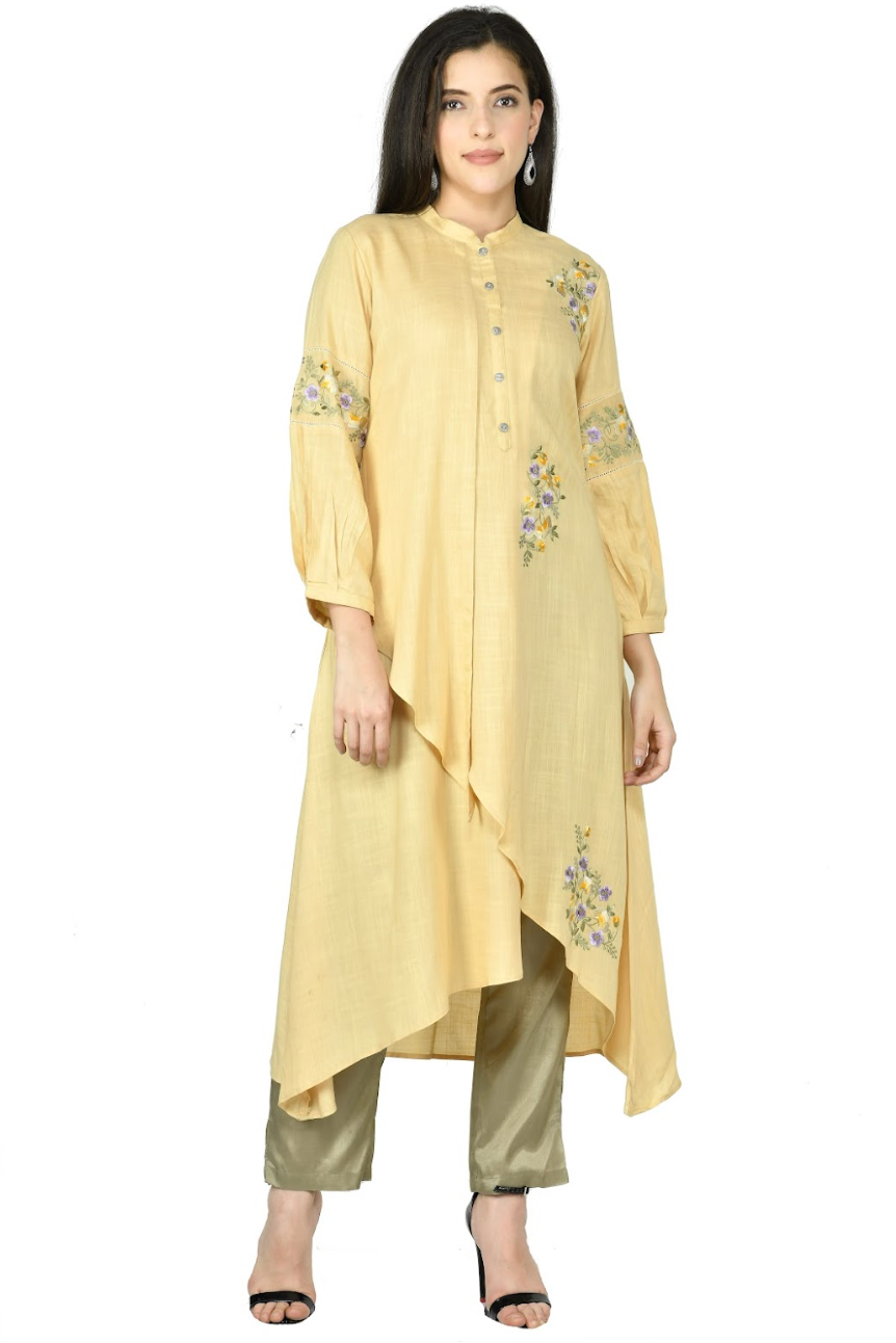 Hand-Enhanced Resham Tunic with Silk Pants