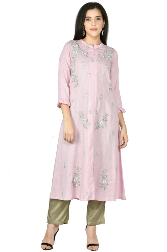 Hand-Enhanced Resham Tunic with Silk Pants