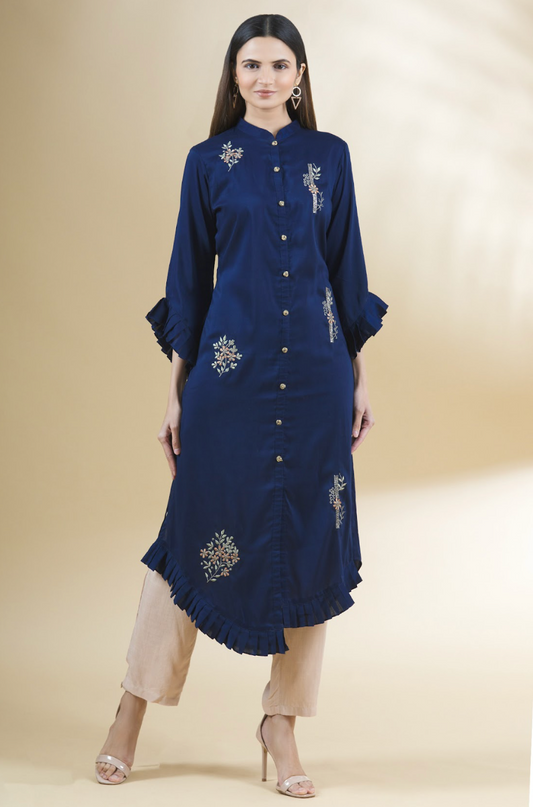 Hand-Enhanced Resham Tunic with Silk Pants