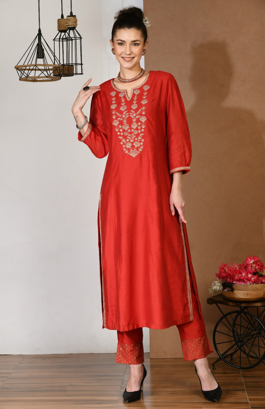 Artisanal Red Chanderi Kurta Set