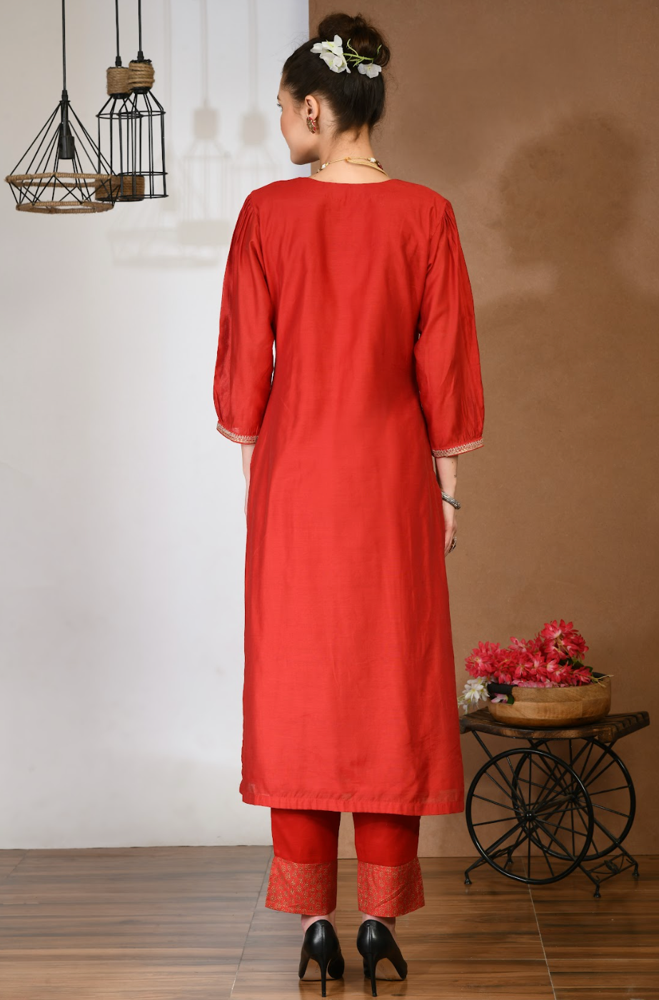 Artisanal Red Chanderi Kurta Set