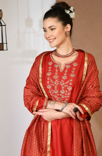 Artisanal Red Chanderi Kurta Set