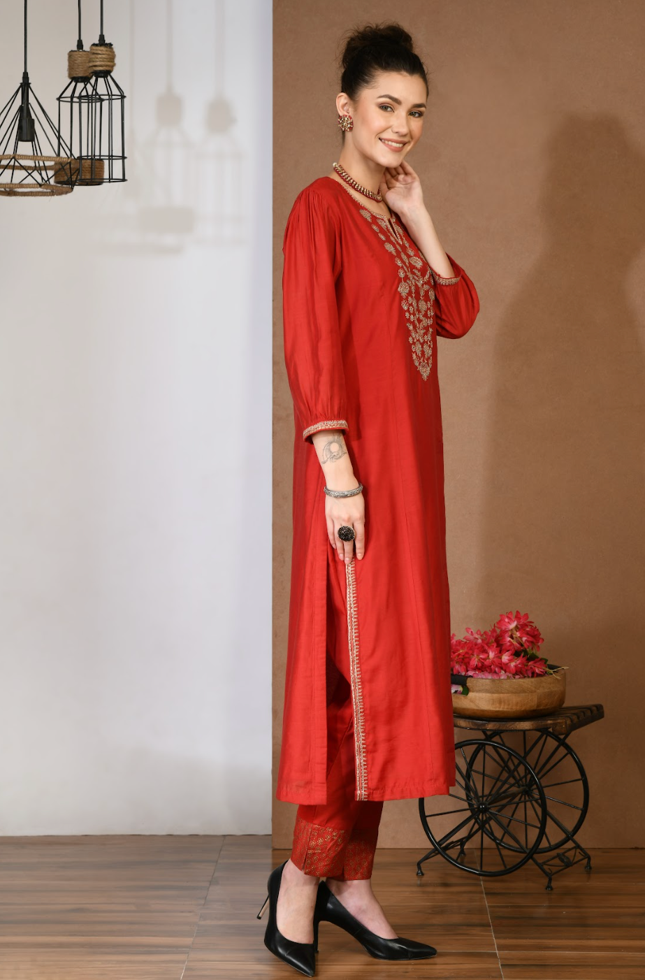 Artisanal Red Chanderi Kurta Set