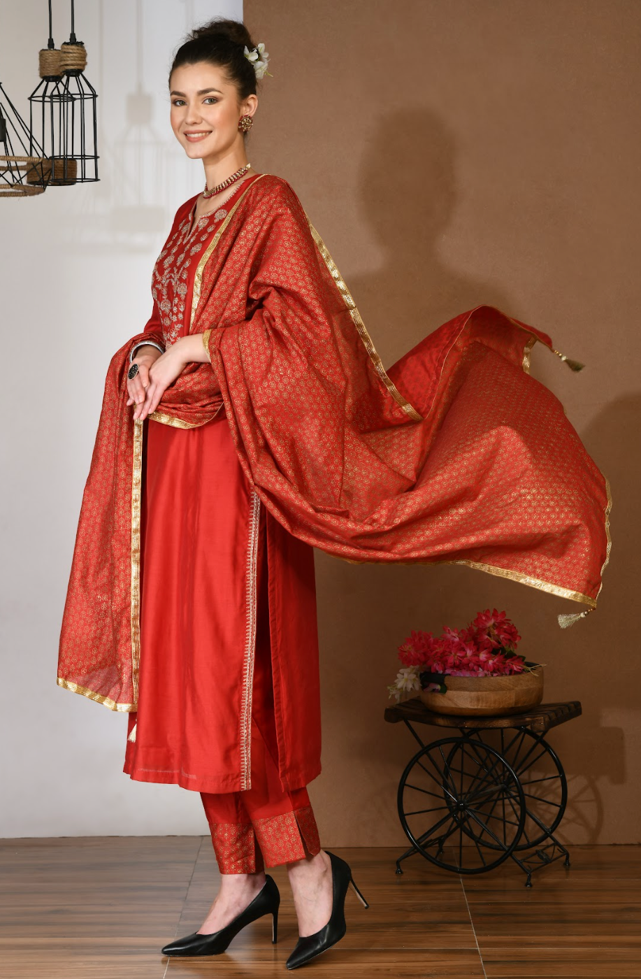 Artisanal Red Chanderi Kurta Set