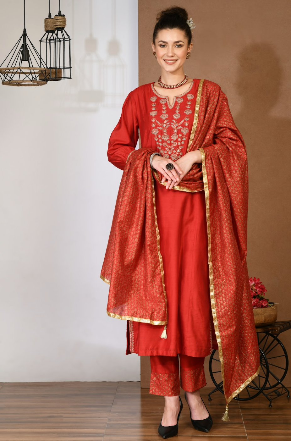 Artisanal Red Chanderi Kurta Set