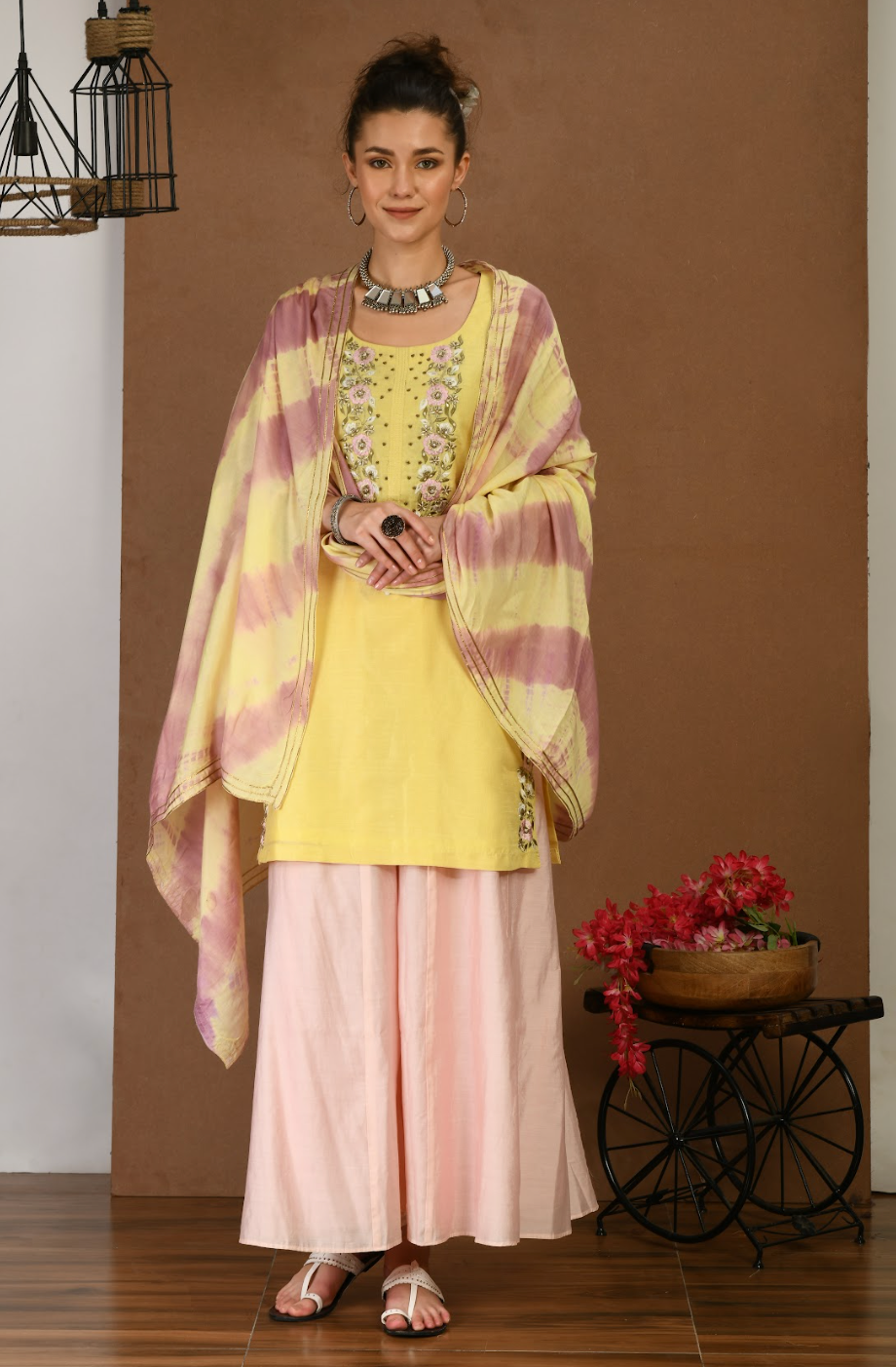 Yellow Kurta Set with Shaded Dupatta & Plazo