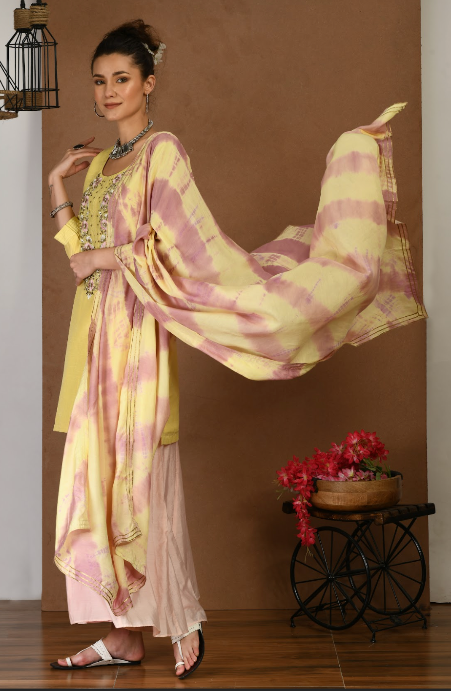 Yellow Kurta Set with Shaded Dupatta & Plazo