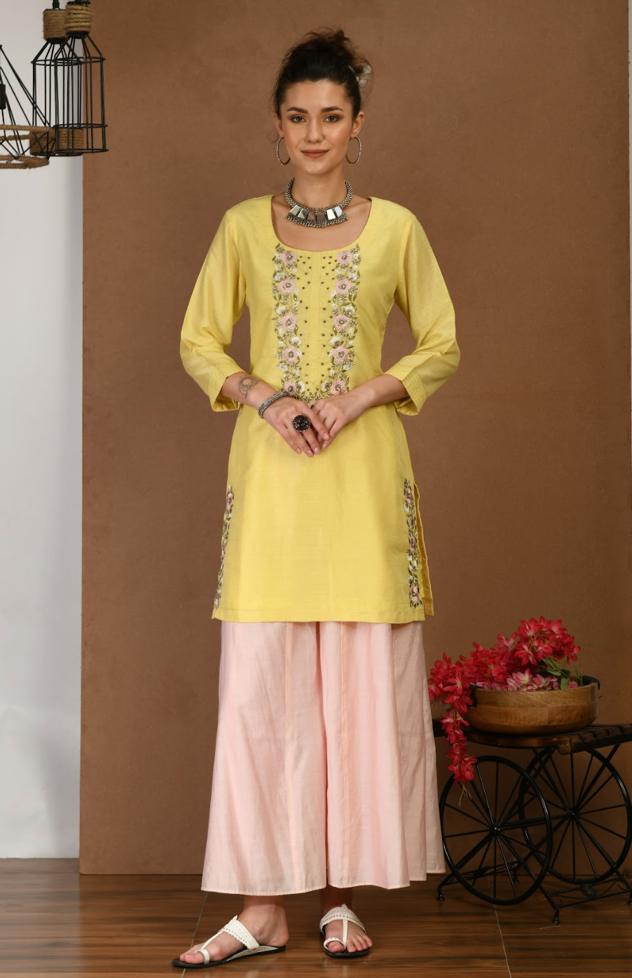 Yellow Kurta Set with Shaded Dupatta & Plazo