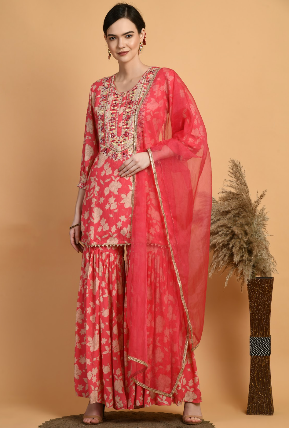 Hand-Embroidered Sharara Set